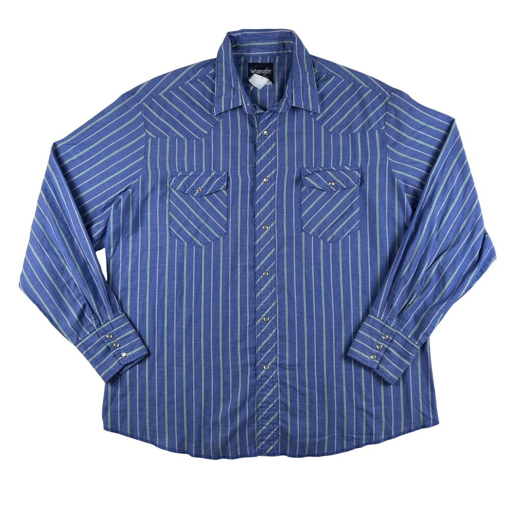 Wrangler Shirt Mens XL Blue Stripe Long Sleeve Western Snap Pockets Casual